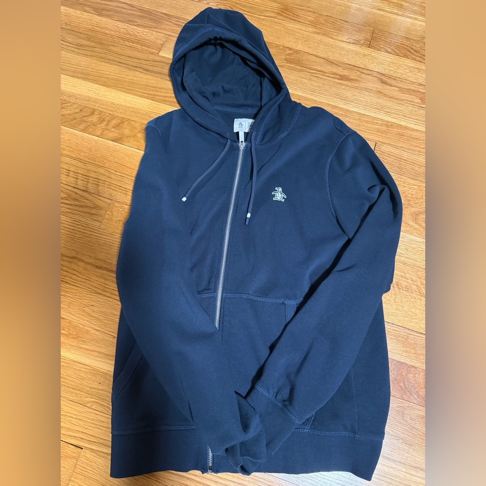 Penguin Men's Navy Zipper Hooded Sweater